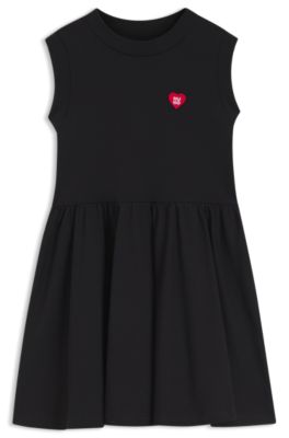 Kids' sleeveless dress in cotton with skater skirt, Black
