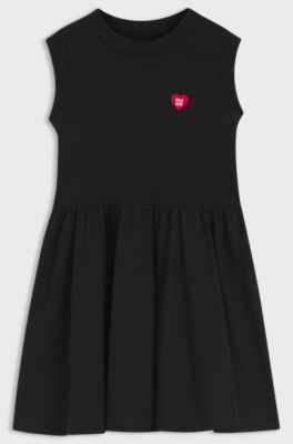 Kids' sleeveless dress in cotton with skater skirt, Black