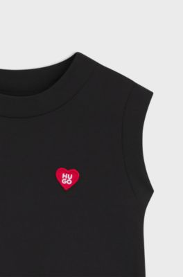 Kids' sleeveless dress in cotton with skater skirt, Black