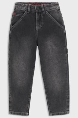 Jeans loose fit bambini in denim elasticizzato nero, Nero