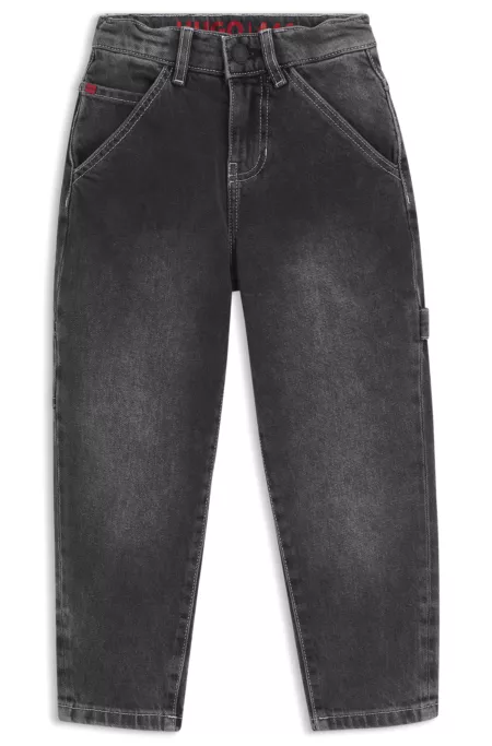 Loose-Fit Kinder Jeans aus schwarzem Stretch-Denim