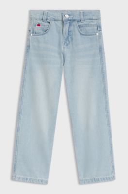 Kids' loose-fit jeans in blue mesh denim, Light Blue