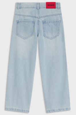 Loose-fit kinderjeans van blauw denim met mesh-effect, Lichtblauw