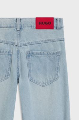 Jeans dalla vestibilit&agrave; morbida in denim blu retinato per bambini, Celeste