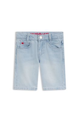 Kids shorts in blue denim with logo trims, Light Blue