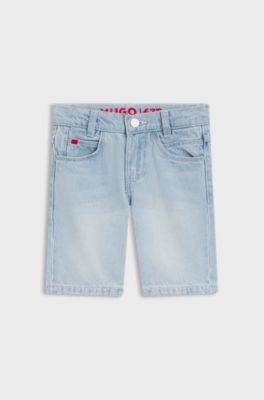 Kindershort van blauw denim met logodetails, Lichtblauw