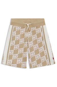 Kinder-Shorts aus Baumwoll-Mix mit Stacked-Logo-Print, Beige