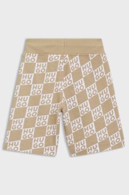 Kids' cotton-blend shorts with stacked-logo print, Beige