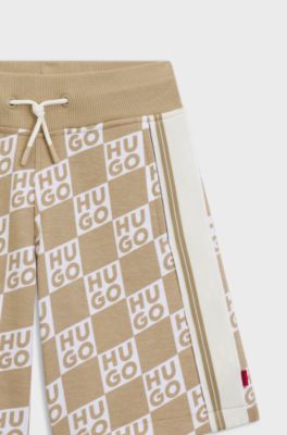Shorts in misto cotone per bambini con stampa logo impilato, Beige