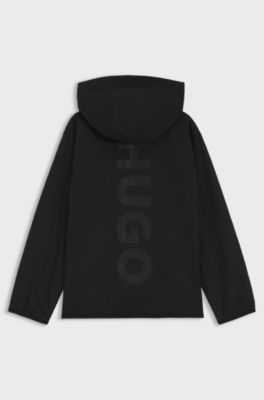 Kids' water-repellent windbreaker jacket with logo prints, Black