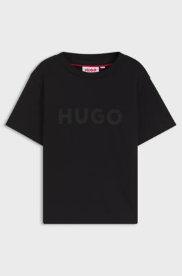Kids' T-shirt in cotton with raised logo print, Black