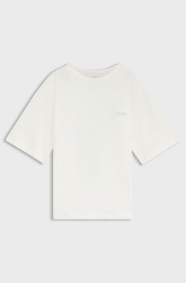 Kids' loose-fit T-shirt in cotton with sports artwork, Natural