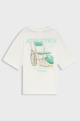 Kids' loose-fit T-shirt in cotton with sports artwork, Natural