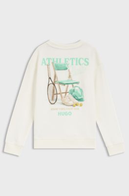 Kids' fleece sweatshirt with sports artwork, Natural