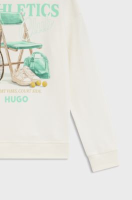 Kids' fleece sweatshirt with sports artwork, Natural