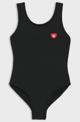 Costume da bagno bambini con stampa logo a forma di cuore, Nero