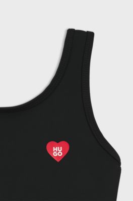 Costume da bagno bambini con stampa logo a forma di cuore, Nero