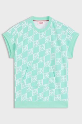 Vestido estilo sudadera para ni&ntilde;as en algod&oacute;n con logo estampado, Verde