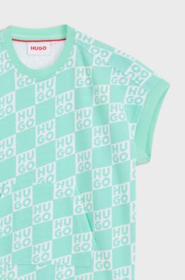 Vestido estilo sudadera para ni&ntilde;as en algod&oacute;n con logo estampado, Verde