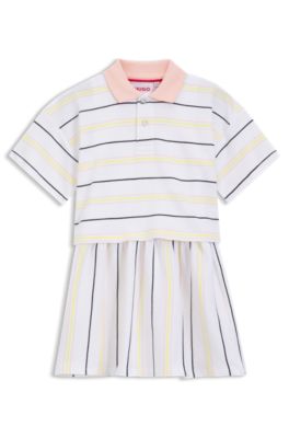Kids' polo dress in striped cotton, White