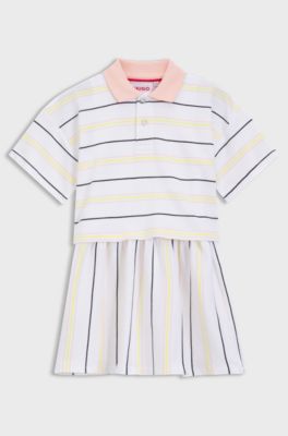 Robe polo enfant en coton &agrave; rayures, Blanc