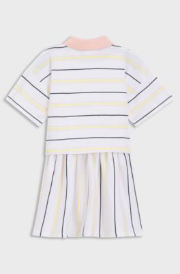 Kids' polo dress in striped cotton, White