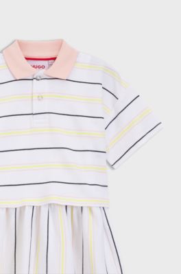 Kids' polo dress in striped cotton, White