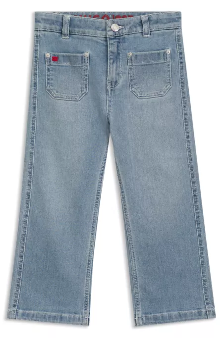 Jeans para niñas de denim elástico azul con logo bordado