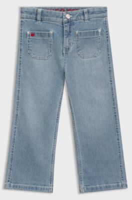 Kinderjeans van blauw stretchdenim met logostiksel, Blauw