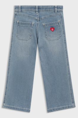 Kinderjeans van blauw stretchdenim met logostiksel, Blauw