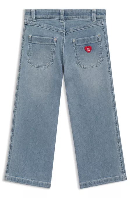Jeans para niñas de denim elástico azul con logo bordado