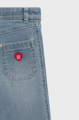 Kinderjeans van blauw stretchdenim met logostiksel, Blauw