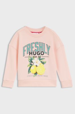 Fleece kindersweater met logo-artwork, Lichtroze