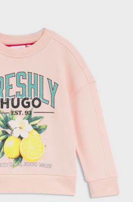 Fleece kindersweater met logo-artwork, Lichtroze