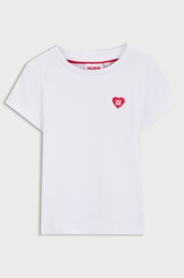T-shirt in cotone bambini con logo ricamato a forma di cuore, Bianco