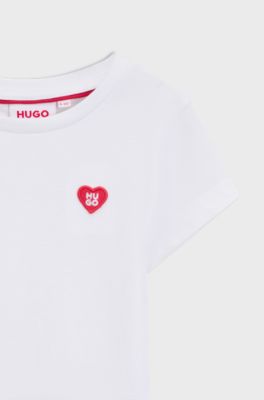 T-shirt in cotone bambini con logo ricamato a forma di cuore, Bianco