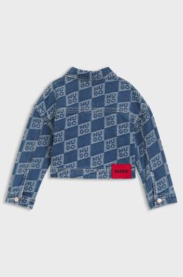 Kids' denim jacket with stacked-logo jacquard, Patterned