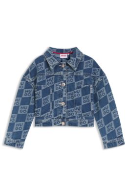 Kids' denim jacket with stacked-logo jacquard, Patterned