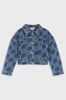 Kids' denim jacket with stacked-logo jacquard, Patterned