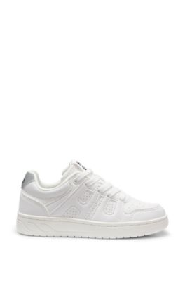 Kids' faux-leather trainers with logo details, White
