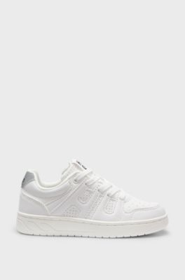 Kids' faux-leather trainers with logo details, White
