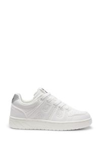 Kids' faux-leather trainers with logo details, White