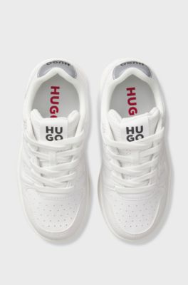 Kids' faux-leather trainers with logo details, White