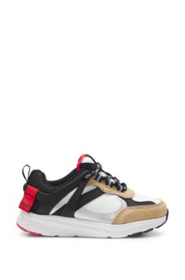 Kids' trainers with mesh details and logo trims, Patterned