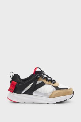 Kids' trainers with mesh details and logo trims, Patterned