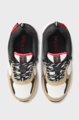Kids' trainers with mesh details and logo trims, Patterned