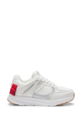 Kids' logo trainers in mesh and faux leather, White