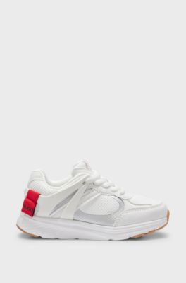 Kids' logo trainers in mesh and faux leather, White