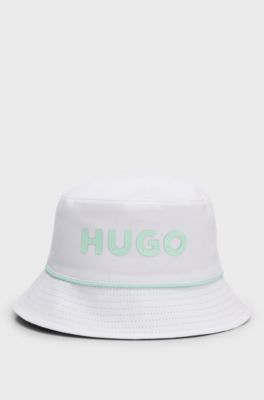 Cappello da pescatore reversibile in twill di cotone per bambini, Bianco