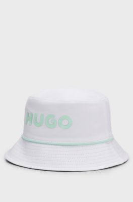 Cappello da pescatore reversibile in twill di cotone per bambini, Bianco